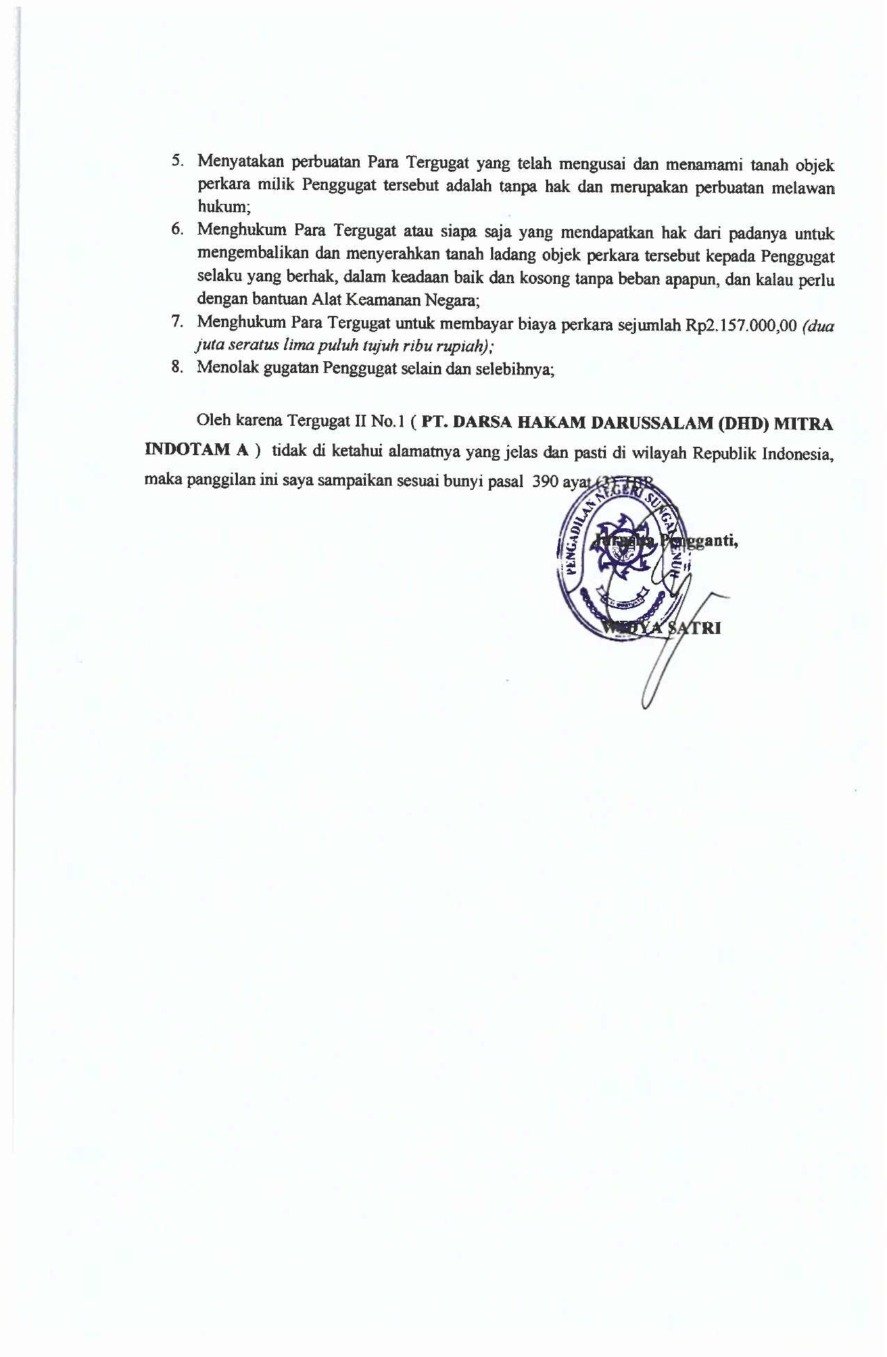 Pemberitahuan Putusan Perkara Nomor 32/Pdt.G/2024/PN.SPN